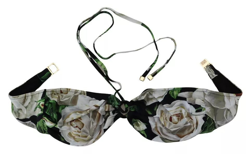 Dolce &amp; Gabbana – Schwarzes Neckholder-Bikinioberteil mit Blumenmuster