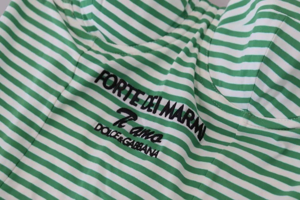 Dolce &amp; Gabbana Weiß Grün Streifen Einteiler Bademode