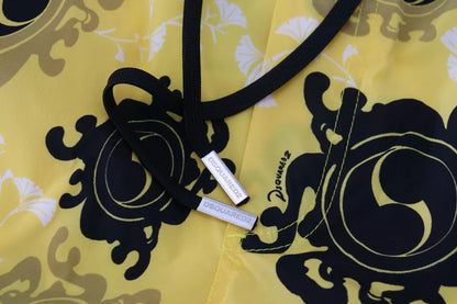 Dsquared² Gelb Schwarz Bedruckte Nylon Beachwear Shorts Bademode