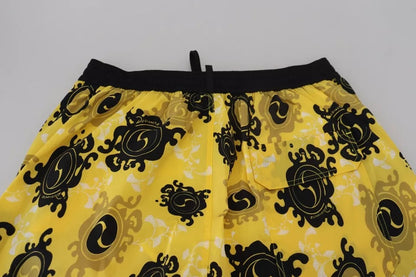 Dsquared² Gelb Schwarz Bedruckte Nylon Beachwear Shorts Bademode