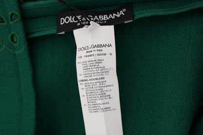 Dolce &amp; Gabbana Grünes Seidenwollkleid mit Blumenausschnitt