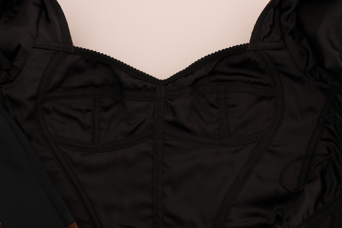 Dolce &amp; Gabbana – A-Linien-Kleid aus Brokat mit Blumenmuster in Schwarz und Braun