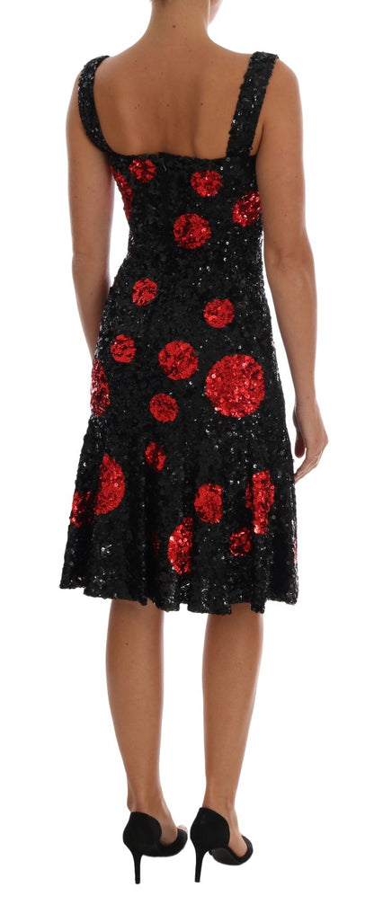Dolce &amp; Gabbana – Etuikleid mit Pailletten und schwarzen und roten Punkten