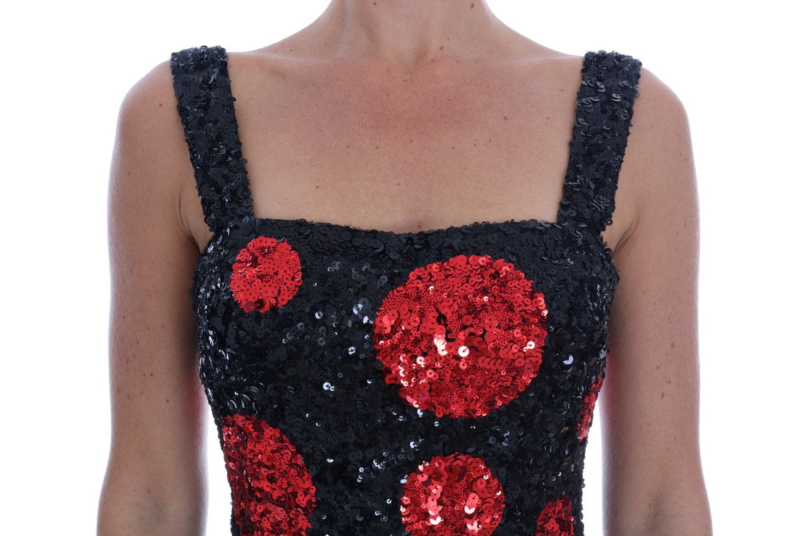 Dolce &amp; Gabbana – Etuikleid mit Pailletten und schwarzen und roten Punkten