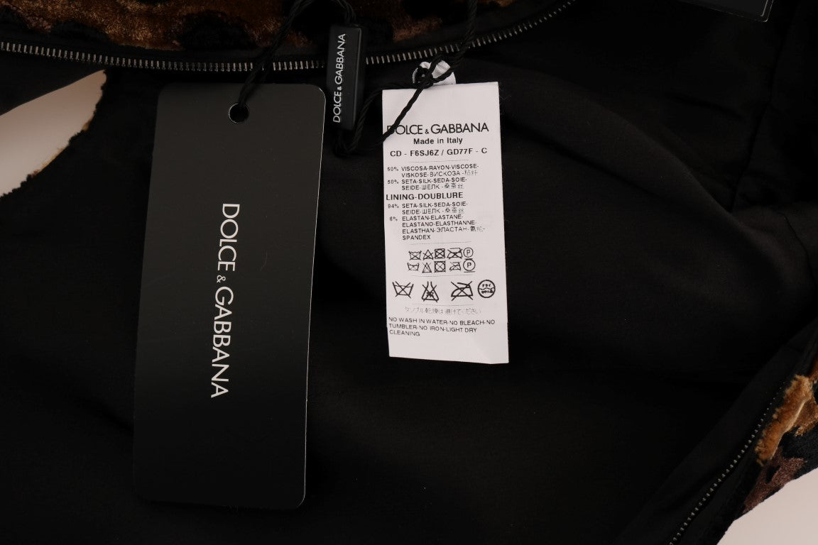 Dolce &amp; Gabbana – Braunes Etuikleid aus Seide mit Leopardenmuster