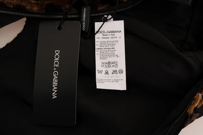 Dolce &amp; Gabbana – Braunes Etuikleid aus Seide mit Leopardenmuster