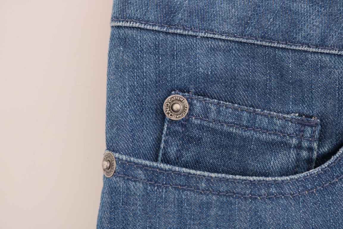 Costume National – Boyfriend-Jeans aus Baumwolle in blauer Waschung