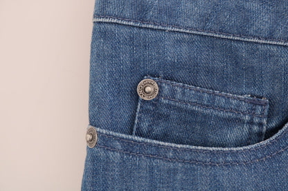 Costume National – Boyfriend-Jeans aus Baumwolle in blauer Waschung