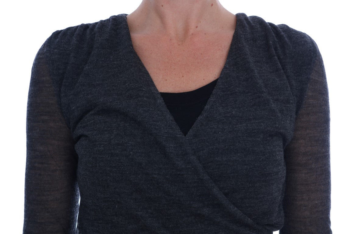 Ermanno Scervino Graues Wollspitzenoberteil Langärmliges T-Shirt