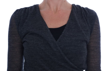 Ermanno Scervino Graues Wollspitzenoberteil Langärmliges T-Shirt