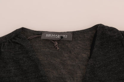 Ermanno Scervino Graues Wollspitzenoberteil Langärmliges T-Shirt