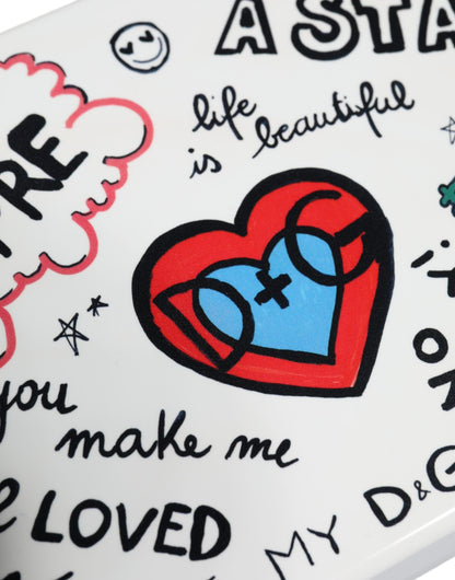 Dolce &amp; Gabbana – Clutch mit Graffiti-Print in Weiß