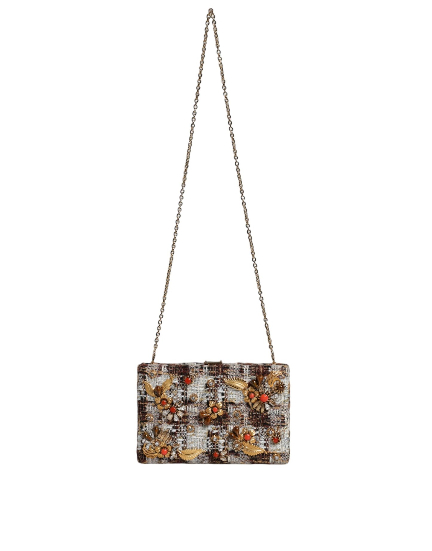 Dolce &amp; Gabbana – Mehrfarbige Clutch-Umhängetasche aus Tweed mit Blumenmuster