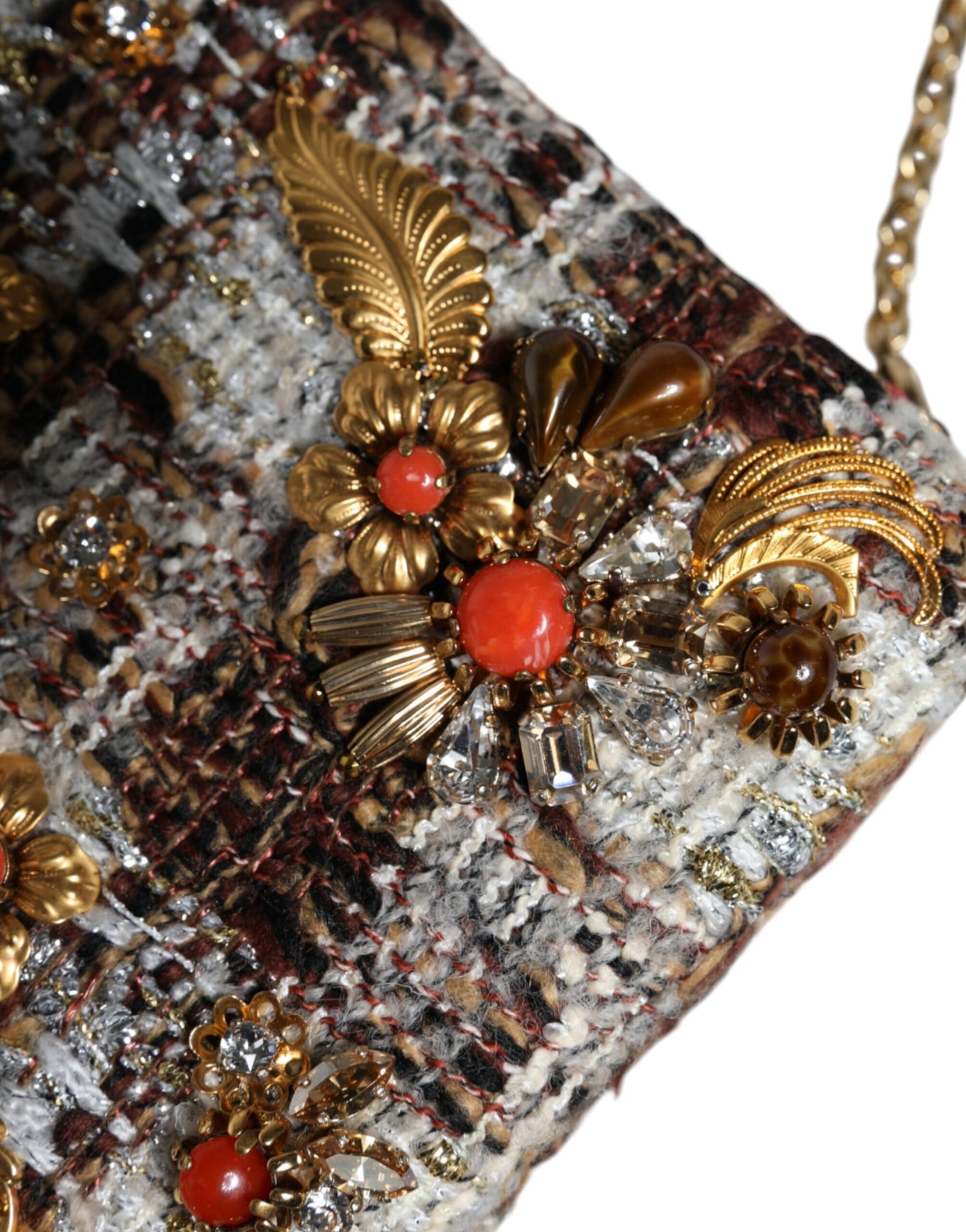 Dolce &amp; Gabbana – Mehrfarbige Clutch-Umhängetasche aus Tweed mit Blumenmuster