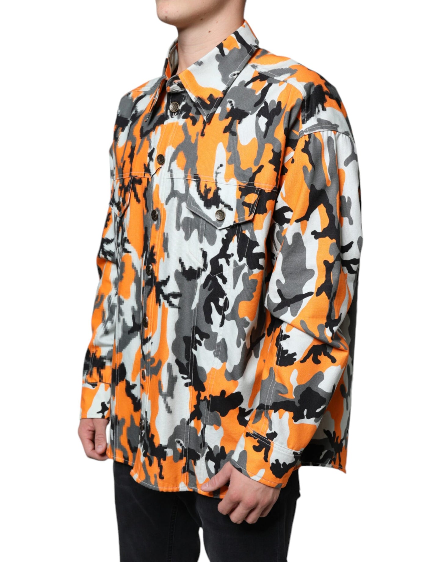 Dolce &amp; Gabbana – Mehrfarbige Camouflage-Jacke aus Baumwoll-Denim mit Kragen