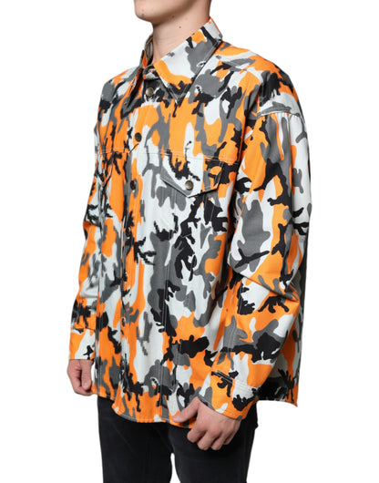 Dolce &amp; Gabbana – Mehrfarbige Camouflage-Jacke aus Baumwoll-Denim mit Kragen