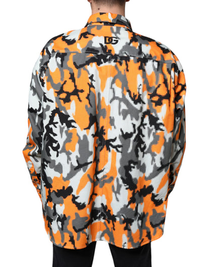 Dolce &amp; Gabbana – Mehrfarbige Camouflage-Jacke aus Baumwoll-Denim mit Kragen