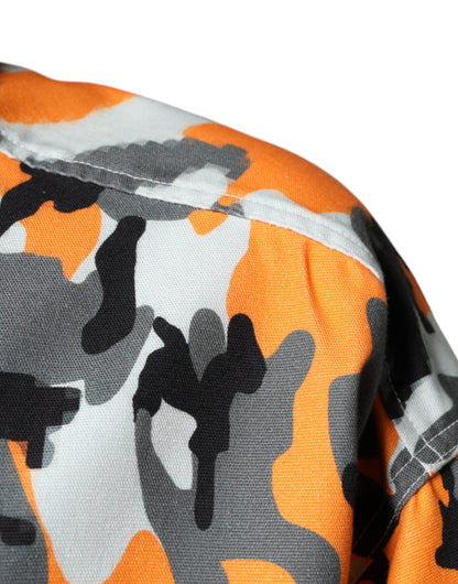 Dolce &amp; Gabbana – Mehrfarbige Camouflage-Jacke aus Baumwoll-Denim mit Kragen