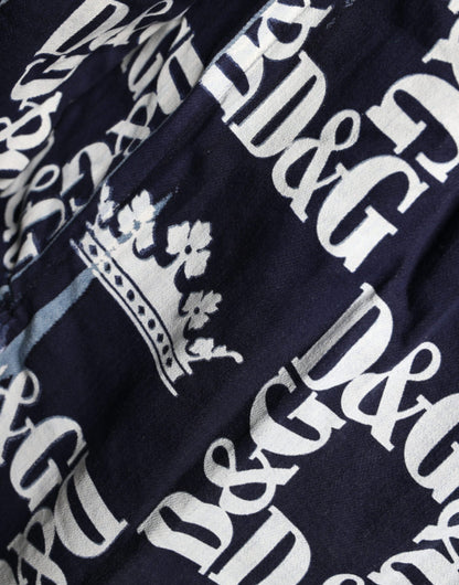 Dolce &amp; Gabbana – Slim Fit-Baumwollhemd mit blauem Kronen-Logo-Print
