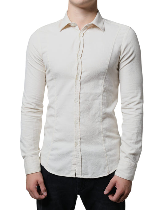 AGLINI Herrenhemd aus Baumwolle mit Kragen in Off-White