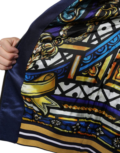 Dolce &amp; Gabbana Blauer Pullover mit heraldischem Patch und Streifen „King Bee“