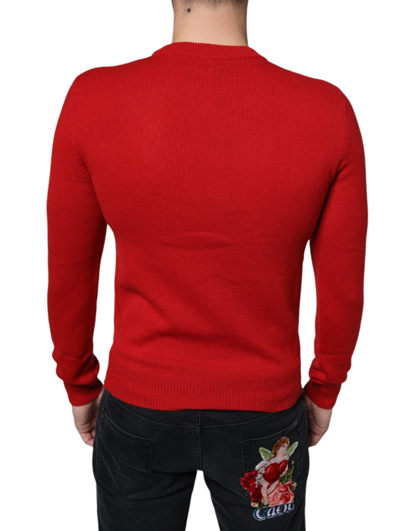 Dolce &amp; Gabbana Roter „I’m The King“-Sweatshirtpullover aus Wolle mit Rundhalsausschnitt