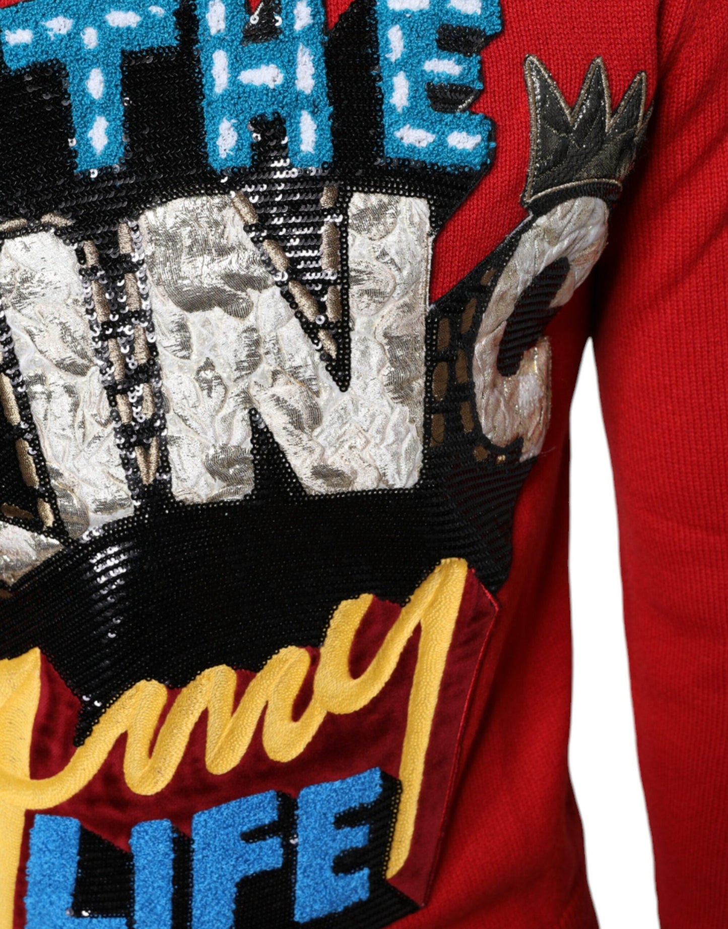 Dolce &amp; Gabbana Roter „I’m The King“-Sweatshirtpullover aus Wolle mit Rundhalsausschnitt
