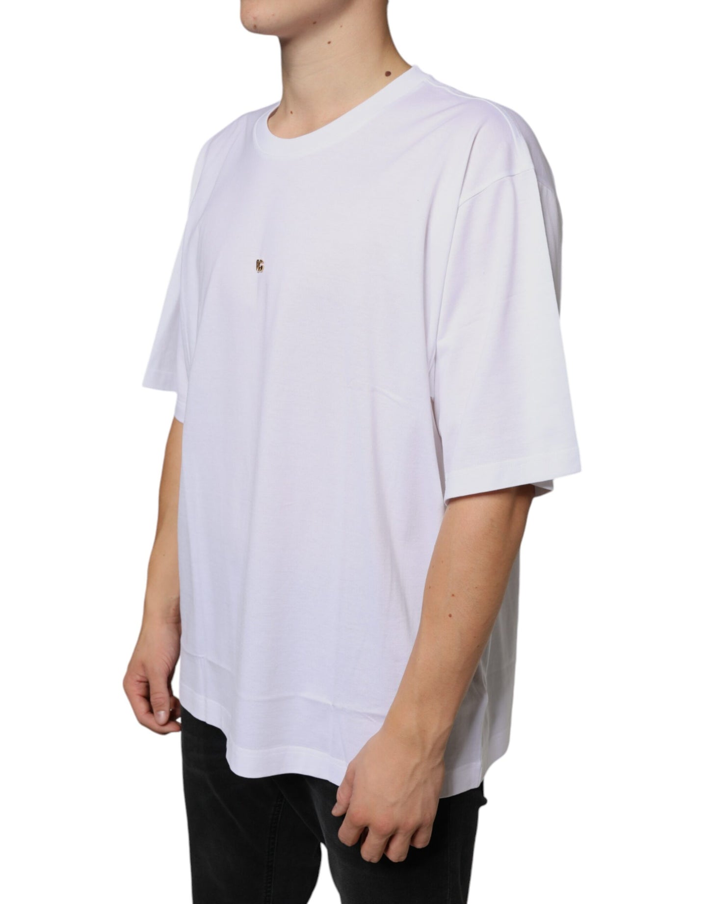 Dolce &amp; Gabbana – Kurzärmliges T-Shirt aus Baumwolle mit DG-Logo in Weiß