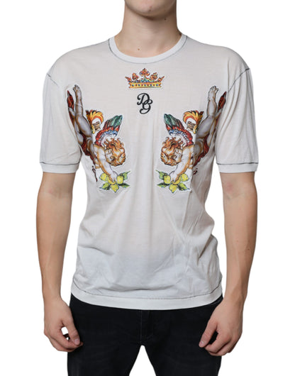 Dolce &amp; Gabbana – Weißes T-Shirt mit Rundhalsausschnitt und Engelskronen-Print