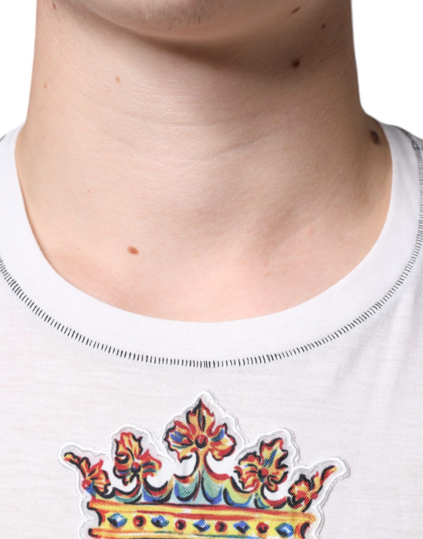 Dolce &amp; Gabbana – Weißes T-Shirt mit Rundhalsausschnitt und Engelskronen-Print