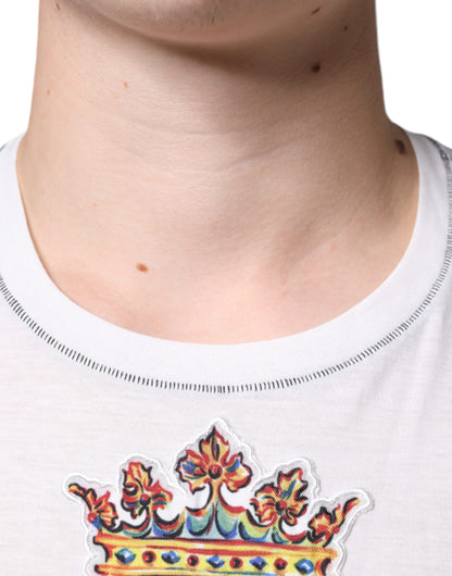 Dolce &amp; Gabbana – Weißes T-Shirt mit Rundhalsausschnitt und Engelskronen-Print