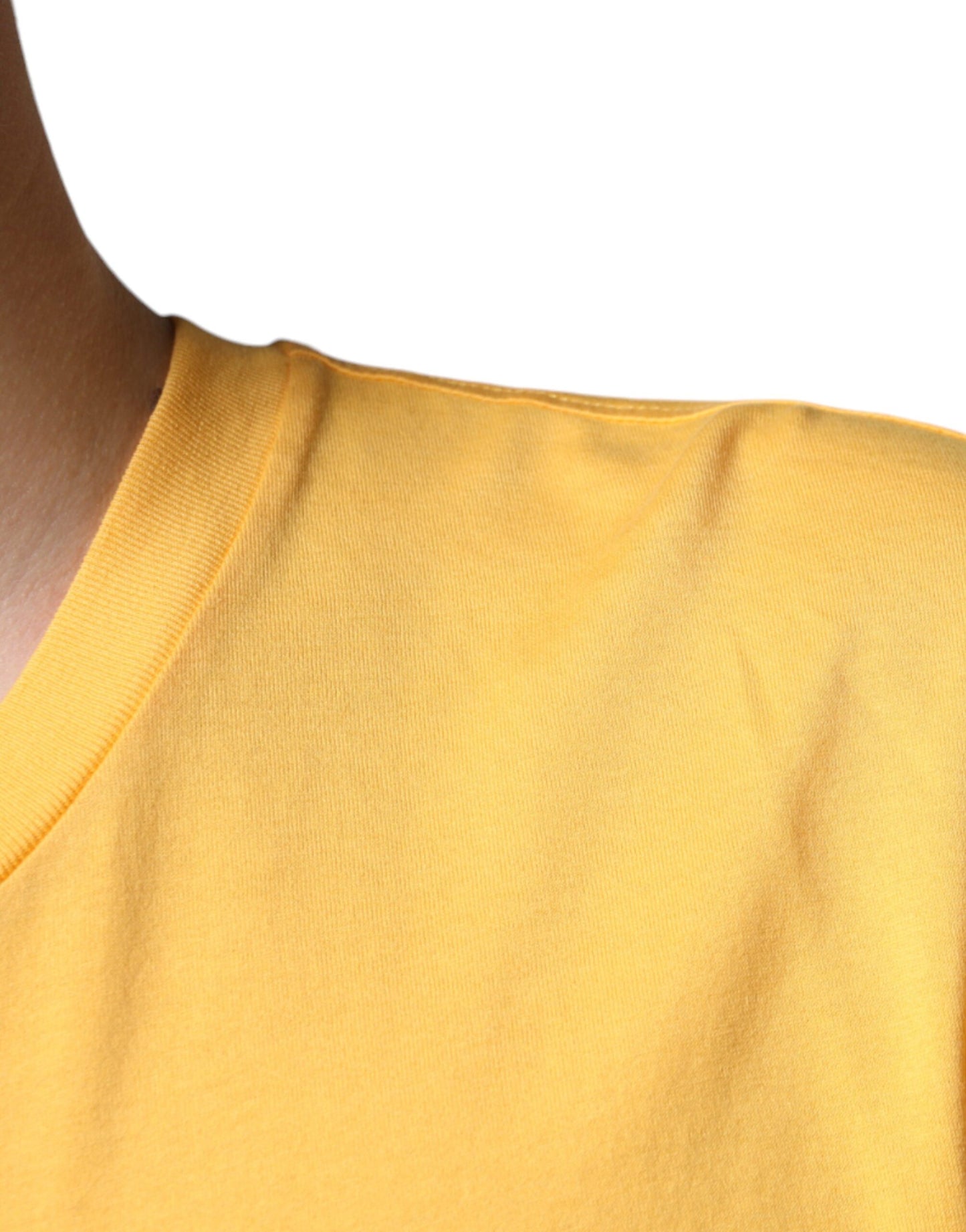 Dolce &amp; Gabbana Gelbes T-Shirt mit Rundhalsausschnitt aus geblümter Baumwolle „Secret Graden“