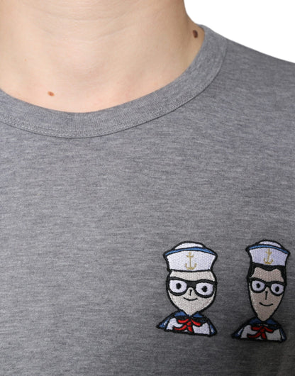 Dolce &amp; Gabbana – Graues Baumwoll-T-Shirt #DGFamily mit kurzen Ärmeln