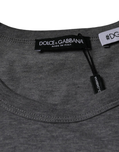 Dolce &amp; Gabbana – Graues Baumwoll-T-Shirt #DGFamily mit kurzen Ärmeln