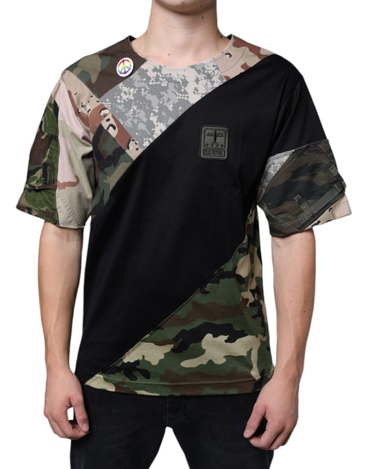 Dolce &amp; Gabbana Mehrfarbiges Camouflage-Patchwork-DG Royal-T-Shirt
