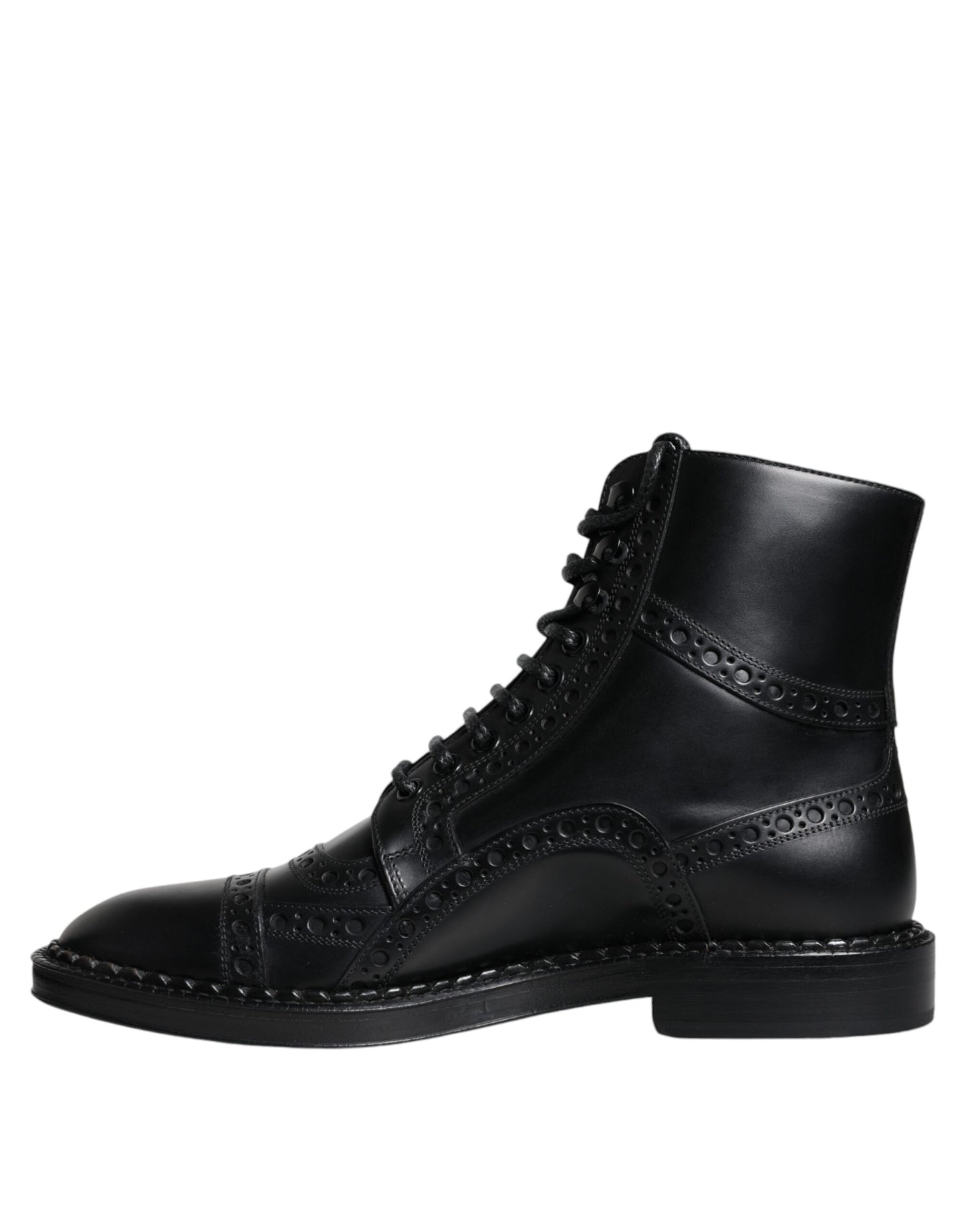 Dolce &amp; Gabbana – Schwarze, wadenhohe Schnürstiefel aus Leder