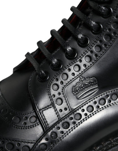 Dolce &amp; Gabbana – Schwarze, wadenhohe Schnürstiefel aus Leder