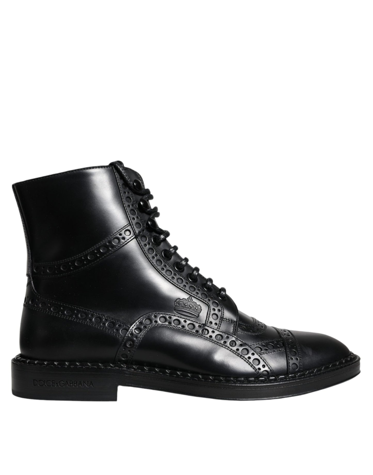 Dolce &amp; Gabbana – Schwarze, wadenhohe Schnürstiefel aus Leder