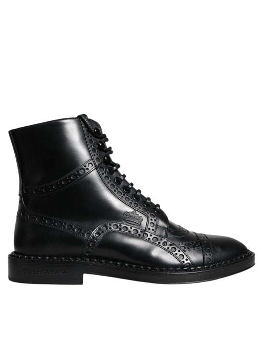 Dolce &amp; Gabbana – Schwarze, wadenhohe Schnürstiefel aus Leder
