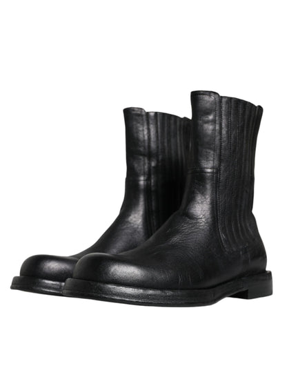 Dolce &amp; Gabbana – Wadenhohe Stiefel aus schwarzem Pferdeleder