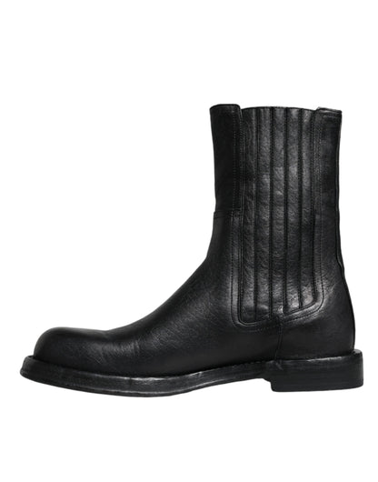 Dolce &amp; Gabbana – Wadenhohe Stiefel aus schwarzem Pferdeleder