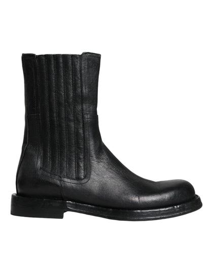Dolce &amp; Gabbana – Wadenhohe Stiefel aus schwarzem Pferdeleder