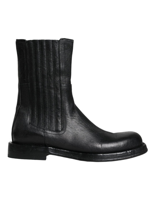 Dolce &amp; Gabbana – Wadenhohe Stiefel aus schwarzem Pferdeleder