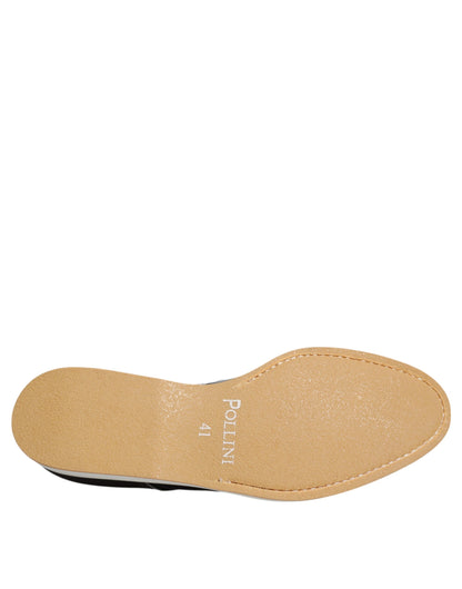 Pollini Herrenschuhe aus schwarzem und weißem Leder mit Schnürung