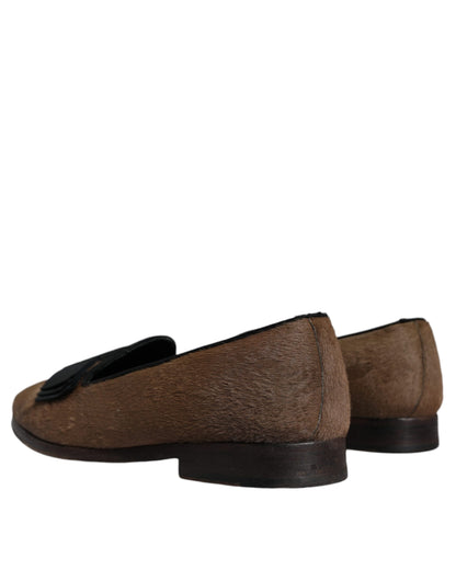 Dolce &amp; Gabbana – Loafer aus braunem Kalbshaarleder, formelle Abendschuhe
