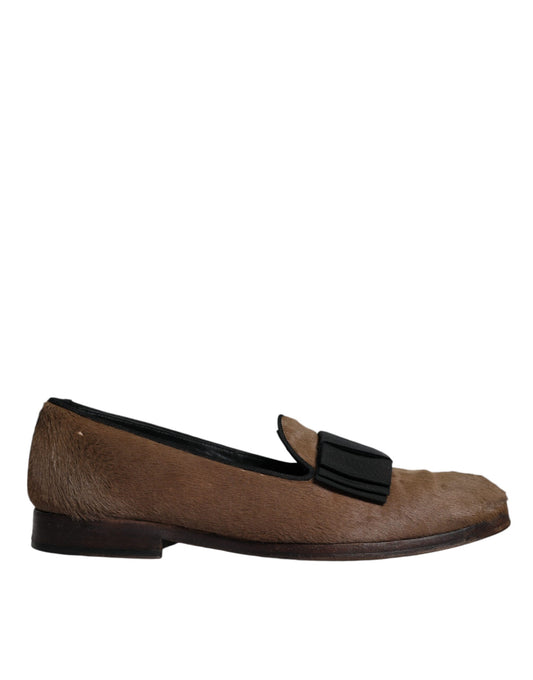 Dolce &amp; Gabbana – Loafer aus braunem Kalbshaarleder, formelle Abendschuhe