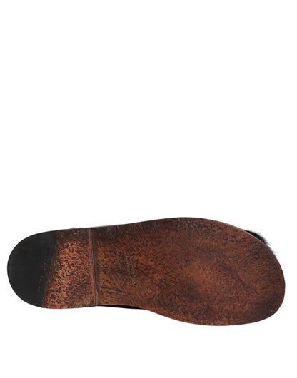 Dolce &amp; Gabbana Schwarze Gazelle Hair Leder Flats Sandalen Schuhe