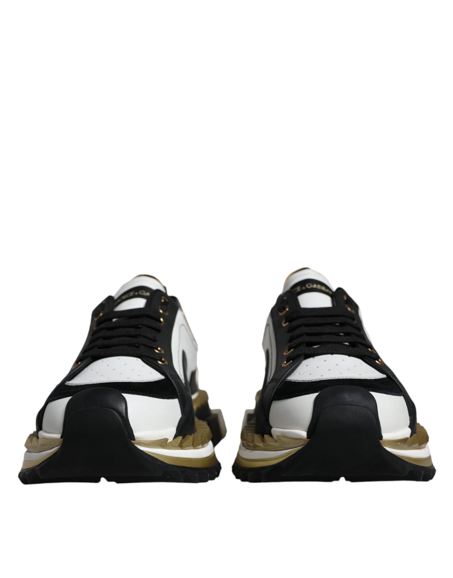 Dolce &amp; Gabbana Weißgold Schwarz Leder SUPER KING Sneakers Schuhe