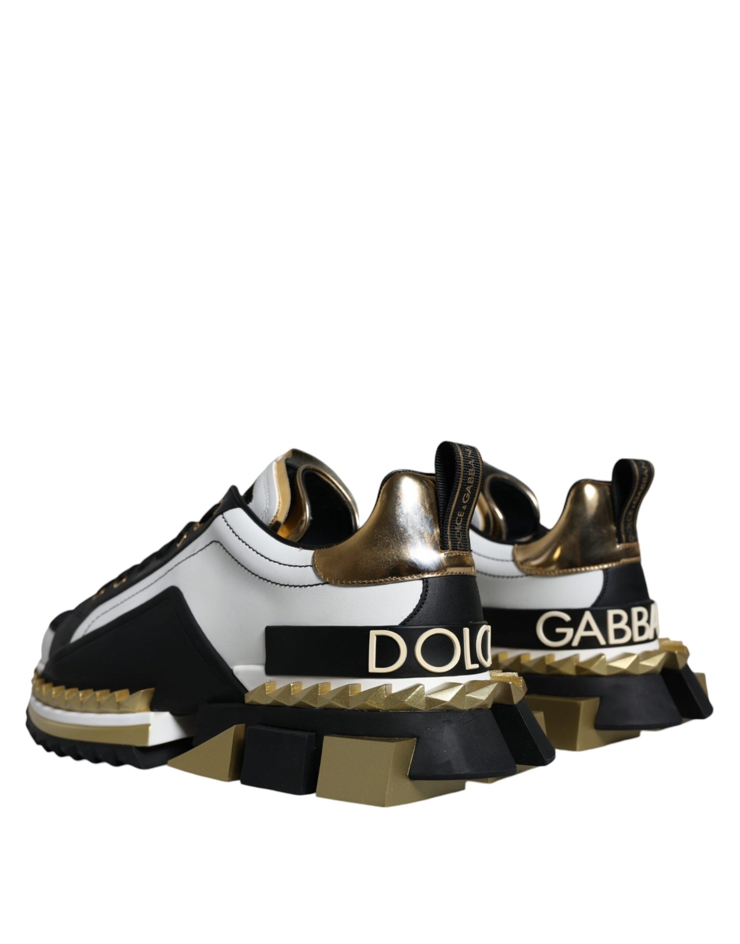 Dolce &amp; Gabbana Weißgold Schwarz Leder SUPER KING Sneakers Schuhe