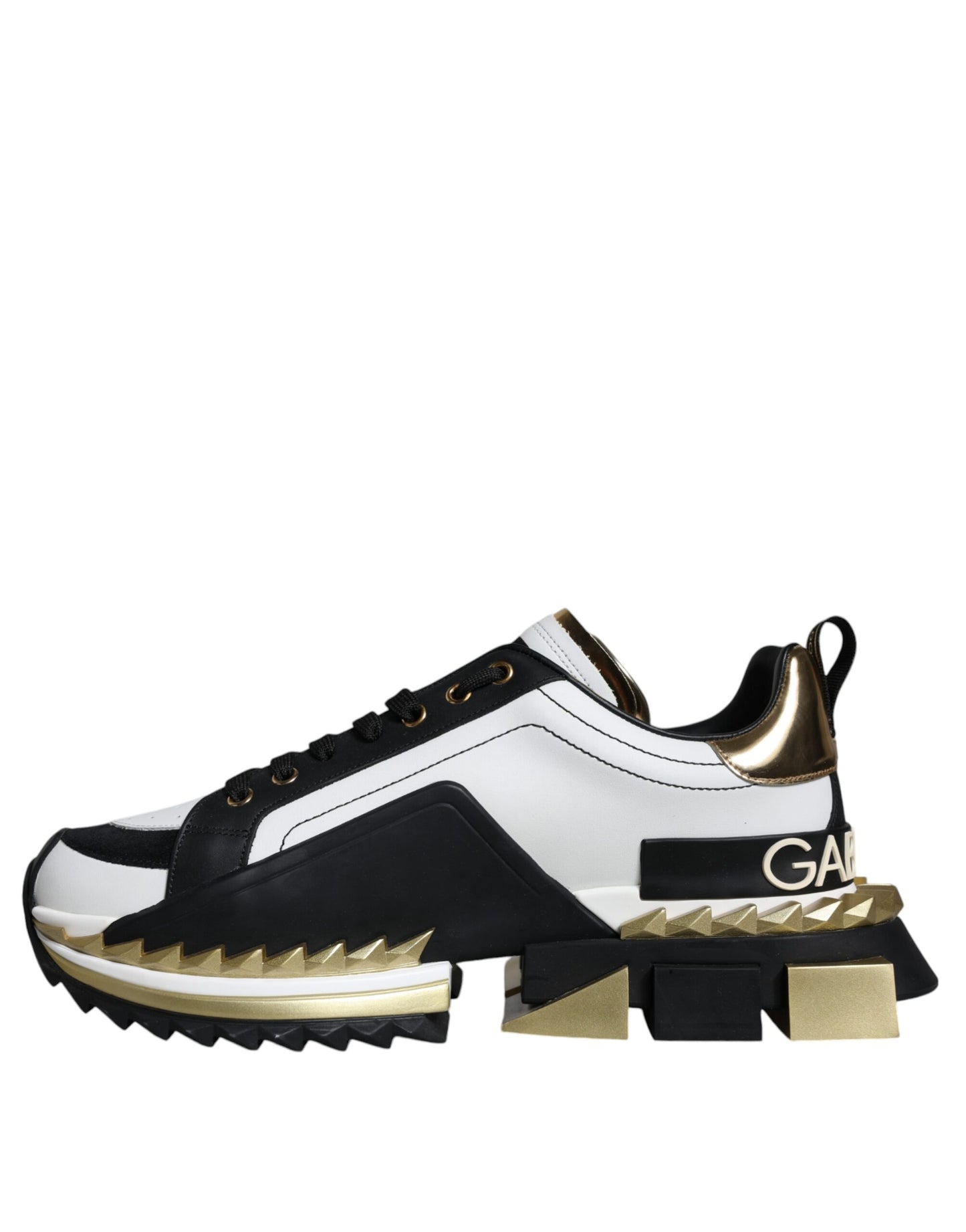 Dolce &amp; Gabbana Weißgold Schwarz Leder SUPER KING Sneakers Schuhe